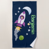 Serviette De Plage Un adorable vaisseau-fusée dans l'espace dessin an (Devant)