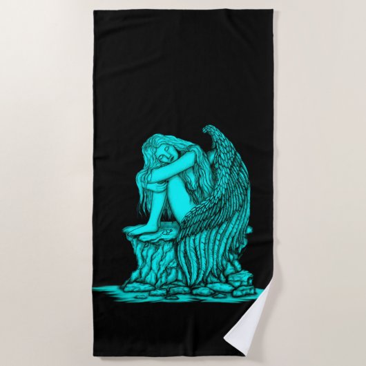 Serviette De Plage Un ange endormi sur la pierre (Devant)