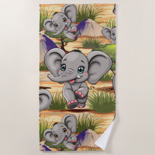 Serviette De Plage Un bébé éléphant qui sonne heureux dans la savane