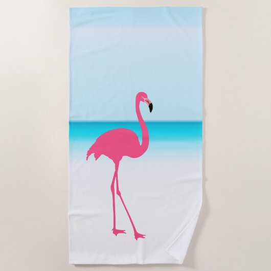 Serviette De Plage Un flamant rose mignon sur la plage (Devant)