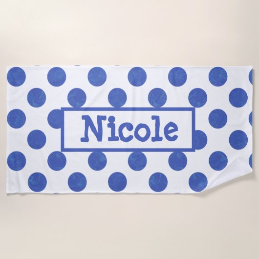Serviette De Plage Un grand point Polka bleu moderne personnalisé (Devant)