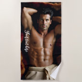 Serviette De Plage Un homme sur un tapis en peau de ours (Devant)