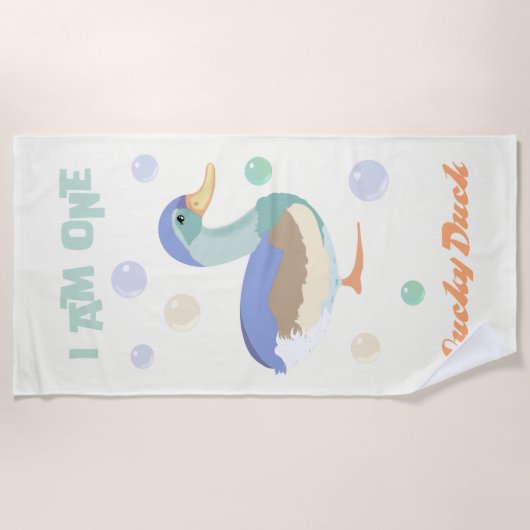 Serviette De Plage Un Lucky Canard & Bubbles jaune doux (Devant)