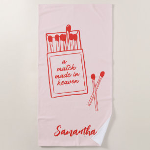 Serviette De Plage Un mariage fait au ciel personnalisé rose et rouge
