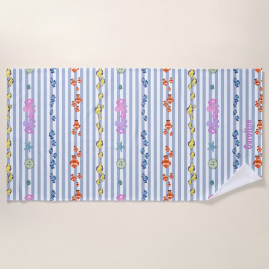 Serviette De Plage Under the sea with nautical stripes. Customisable (Devant)
