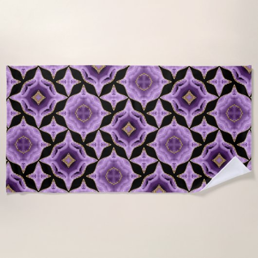Serviette De Plage Une améthyste violette or et noir abstrait (Devant)