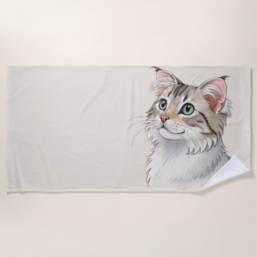 Serviette De Plage Une aquarelle American Curl, chat (Devant)