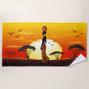 Serviette De Plage Une belle femme africaine Silhouette sur les solei
