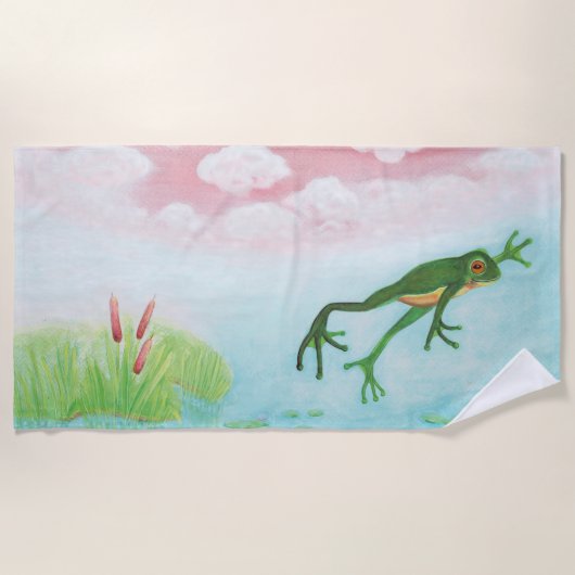 Serviette De Plage Une Grenouille S'Enfonce Dans L'Étang Illustration (Devant)