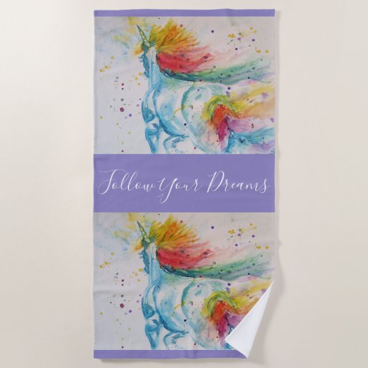 Serviette De Plage Unicorn aquarelle peinture Dreams Beach Towel (Devant)