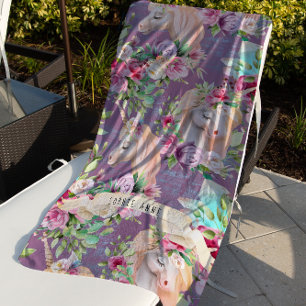 Serviette De Plage Unicorn Beach Towel Floral Pattern