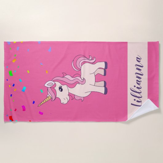 Serviette De Plage Unicorn Confetti Tendance élégant Monogramme (Devant)