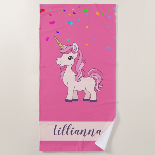 Serviette De Plage Unicorn Confetti Tendance élégant Monogramme (Devant)