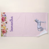Serviette De Plage Unicorn Floral Nom personnalisé (Devant)