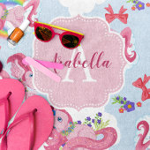 Serviette De Plage Unicorn Magical Rose Girl Rainbow Monogramme