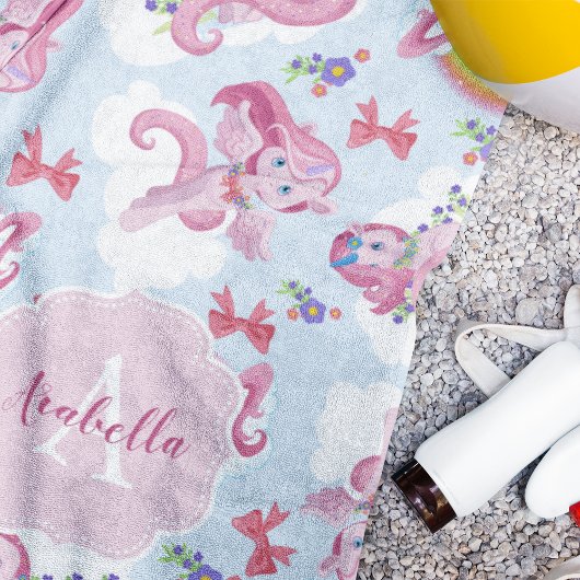 Serviette De Plage Unicorn Magical Rose Girl Rainbow Monogramme
