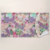 Serviette de plage Unicorn | Modèle floral (Devant)