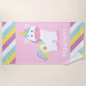 Serviette de plage Unicorn rayée personnalisée (Devant)