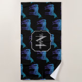 Serviette De Plage Unicorn Sparkles aqua blue ombre motif Monogramme (Devant)