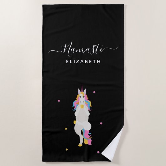 Serviette De Plage Unicorn yoga pose noir mignon fun nom Namaste (Devant)