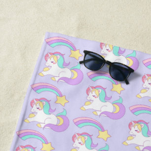 Serviette De Plage Unicorne dormant mignon avec étoile de tir colorée