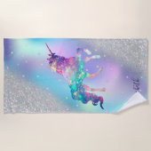 Serviette De Plage Unicorne, Étoiles, Parties scintillant Argent Boke (Devant)