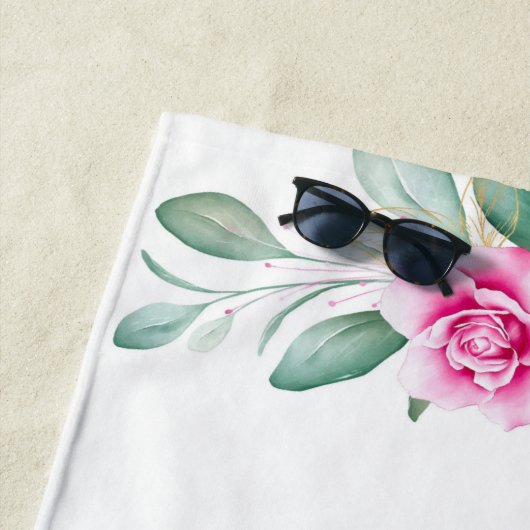 Serviette De Plage Unicorne face et fleurs (En situation)