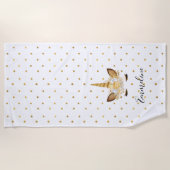 Serviette De Plage Unicorne florale d'or (Devant)