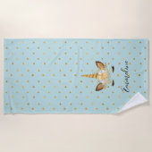 Serviette De Plage Unicorne florale Mint Gold (Devant)
