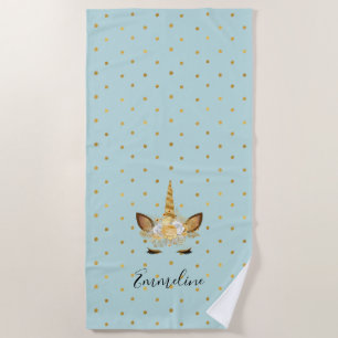 Serviette De Plage Unicorne florale Mint Gold