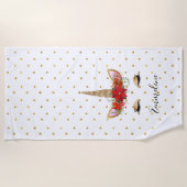 Serviette De Plage Unicorne rouge or (Devant)