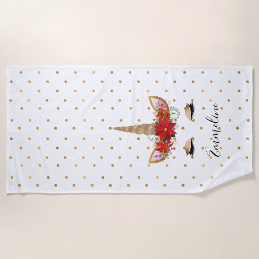 Serviette De Plage Unicorne rouge or (Devant)