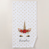 Serviette De Plage Unicorne rouge or (Devant)