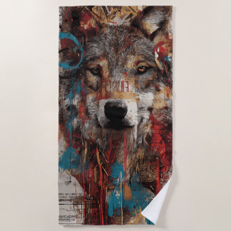 Serviette De Plage Urban Wolf Collage Street Art Grunge Design