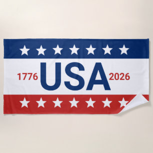 Serviette De Plage USA 1776 2026 250e anniversaire Rouge Blanc Bleu