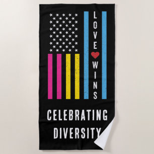 Serviette De Plage USA American Flag Love remporte la LGBTQ Pansexual