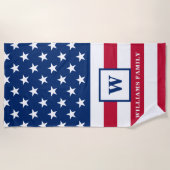 Serviette De Plage USA American Flag Monogramme Nom de famille 4 juil (Devant)