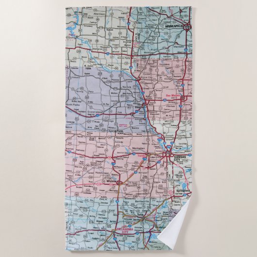 Serviette De Plage USA Midwest Map  (Devant)