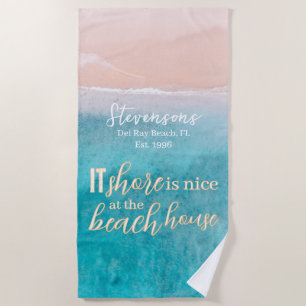 Serviette De Plage Vacances Beach House Minimaliste Script Nom de fam