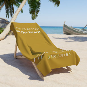 Serviette De Plage Vacances d'été en famille mignonnes or en bord de