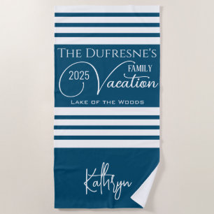Serviette De Plage Vacances en famille Bleu personnalisé