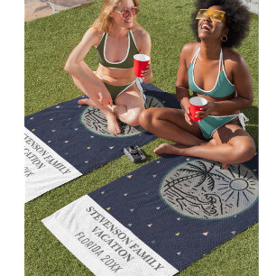 Serviette De Plage Vacances en famille Soleil et Fun motif palmier