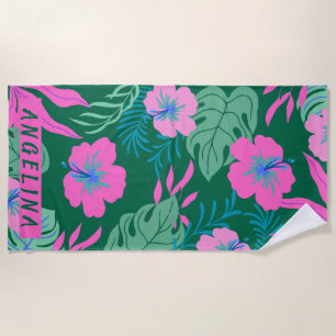 Serviette De Plage Vacances Plage Florale Tropicale Nom Personnalisé
