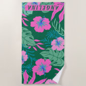 Serviette De Plage Vacances Plage Florale Tropicale Nom Personnalisé (Devant)