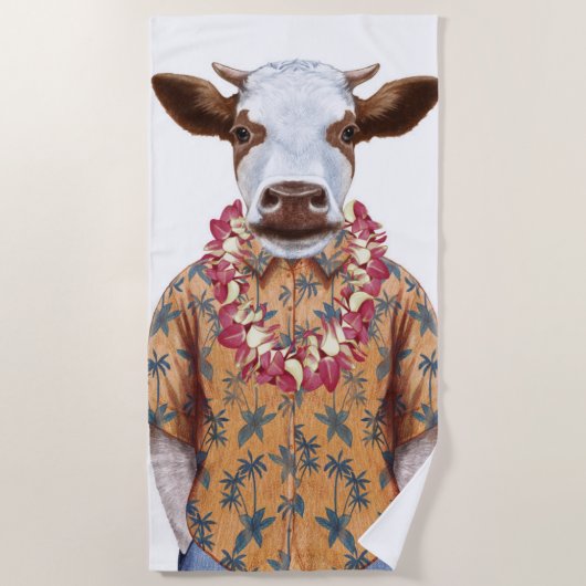 Serviette De Plage Vache à chemise hawaïenne (Devant)