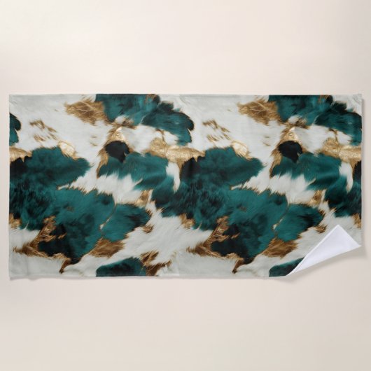 Serviette De Plage Vache blanche verte en or (Devant)