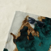 Serviette De Plage Vache blanche verte en or (En situation)