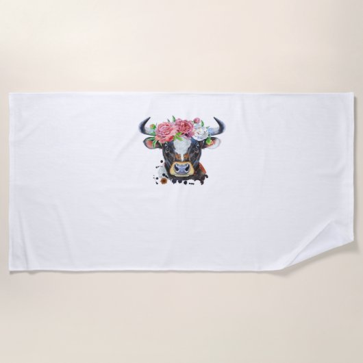 Serviette De Plage Vache couronnée de fleurs T-shirt classique (Devant)