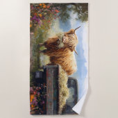 Serviette De Plage Vache des Highlands mangeant du foin (Devant)