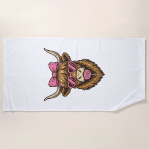 Serviette De Plage Vache des Highlands mignonne avec des lunettes à m